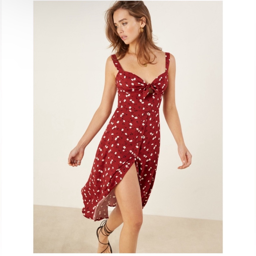 Reformation Frankfort Midi Dress Angeles Floral Red White Size 6 Flowy